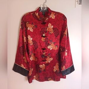 Vintage Halston Satin Sleep Top Paisley Mandarin Red Sz Medium